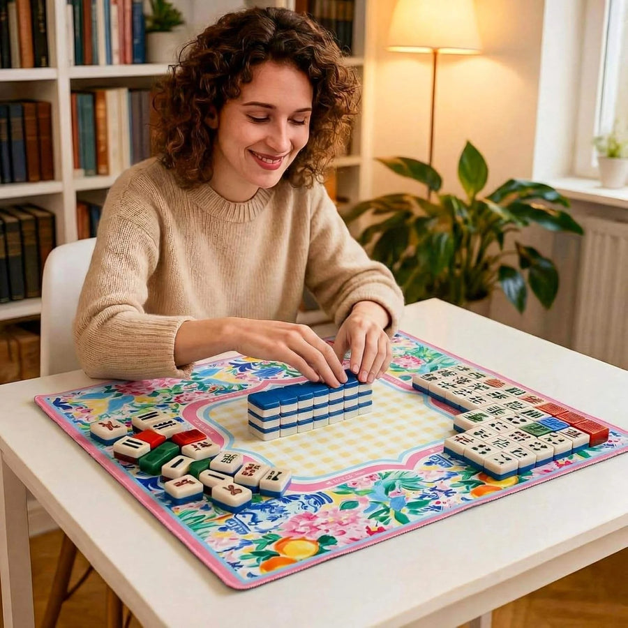 Mahjong Mat, Square Natural Rubber, Non-Slip, Noise Reducing, Modern Floral Design, view 6
