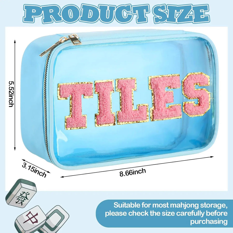 Mahjong Storage Bag with Embroidered Letters, Waterproof, Portable, Multicolor (Tiles Not Included), view 5