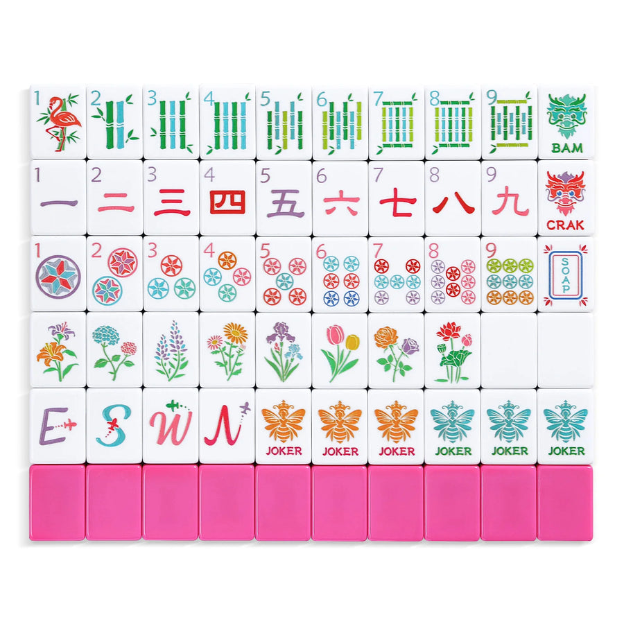American Mahjong Set, 160 Layered Melamine Tiles, Blue Chinese Knot Design