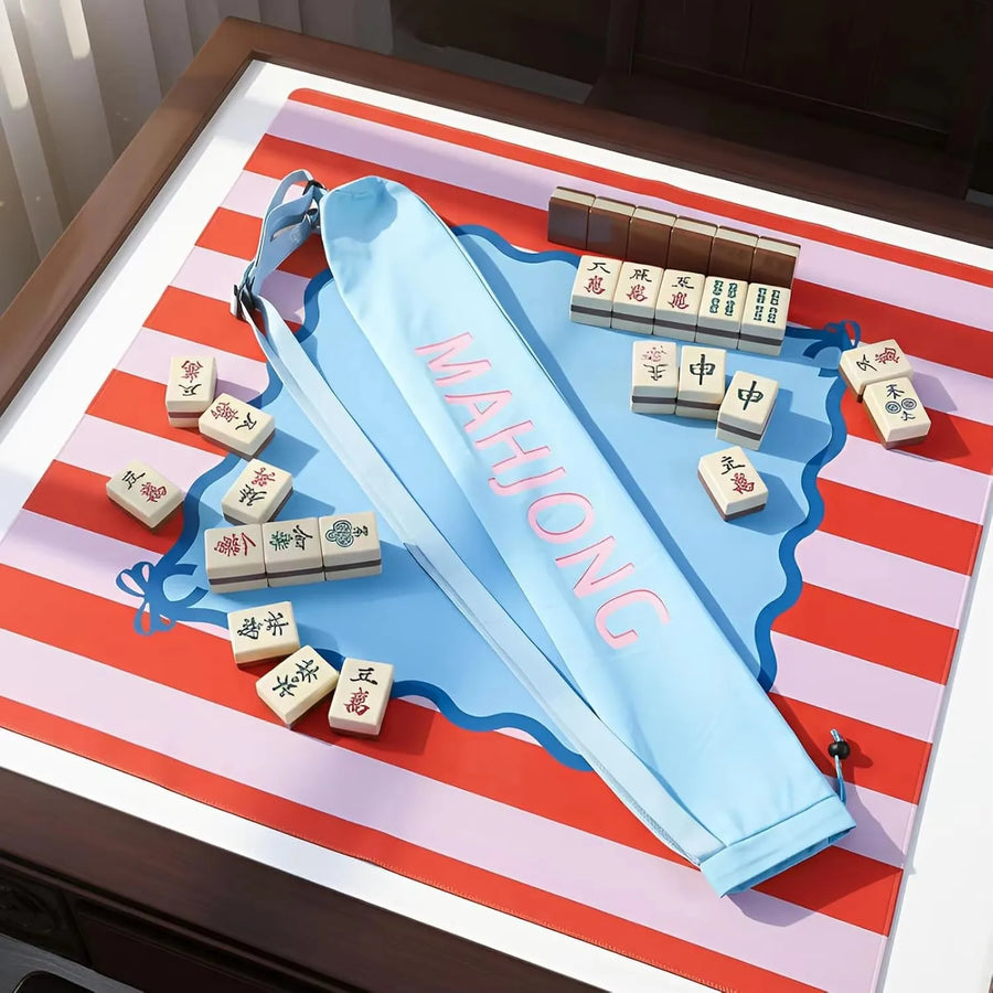 American Mahjong Mat Carry Bag, MAHJONG Print, Drawstring with Adjustable Strap, Foldable, view 5