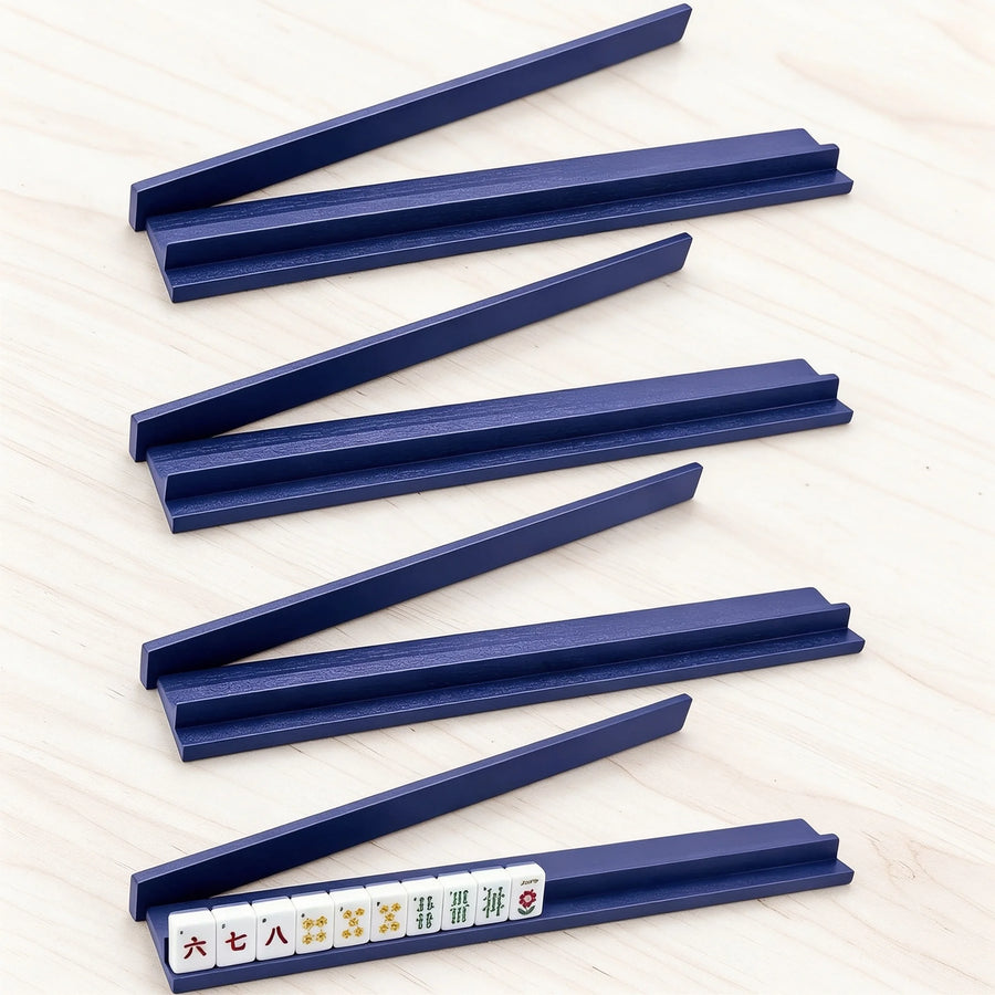Mahjong Tile Racks and Pushers, Set of 4, 20 Inch Foldable Modern Wood, Portable