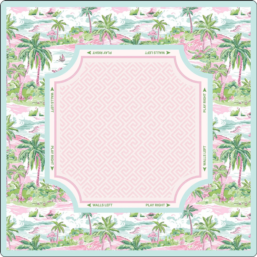 American Mahjong Mat, Rubber, Noise Reducing, Abstract Coral Sea Floral Pattern