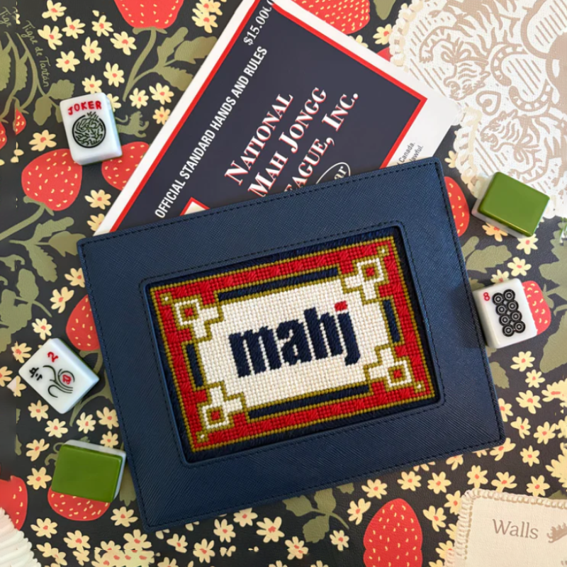 Self-Finishing Needlepoint Mahjong Card Holder, PU Leather, DIY Embroidery, with Sticker, view 2