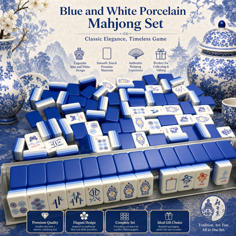 American Mahjong Set, 4 Layer Acrylic Tiles, Blue, for 4 Players, Portable, view 4