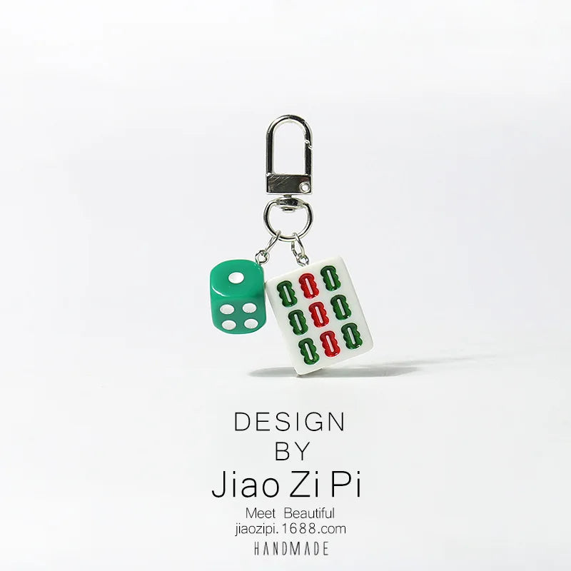 Mahjong Keychain, Red Dragon Tile Pendant, Bag Charm for Backpacks