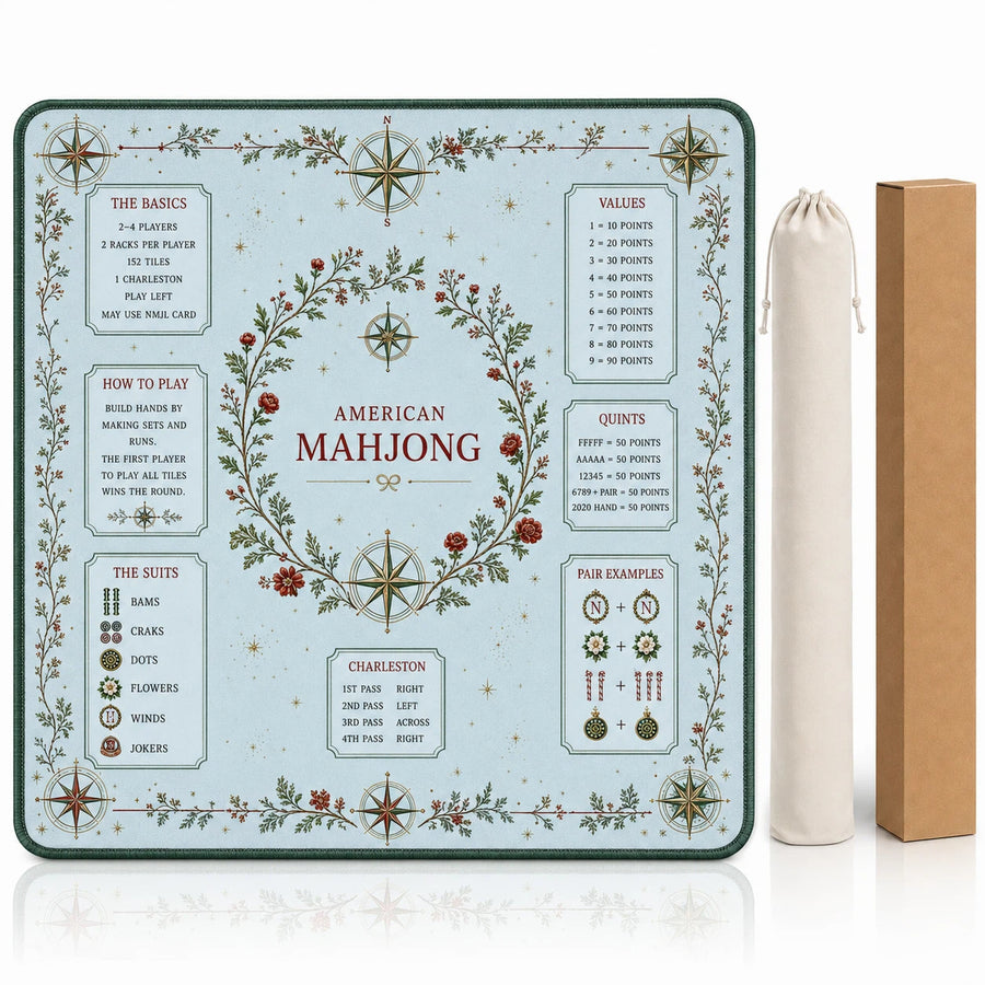 American Mahjong Mat with Built-In Scoring Guide, Neoprene, Non-Slip, Vintage Blue Rose Botanical, view 2