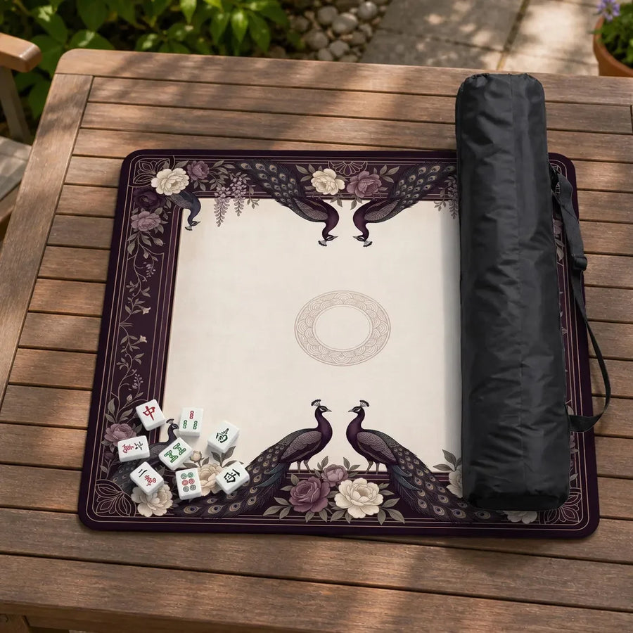 American Mahjong Mat with Charleston Zones and Carry Bag, Neoprene, Non-Slip, Crane, Bamboo and Cherry Blossom, view 3