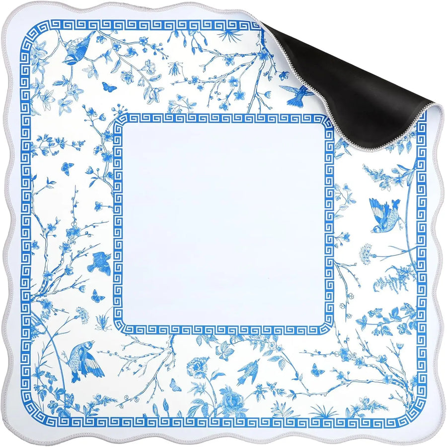 Mahjong Mat, 31.5 x 31.5 Inch (80 cm) Neoprene, Scalloped Edge, Non-Slip, Waterproof, Chinoiserie