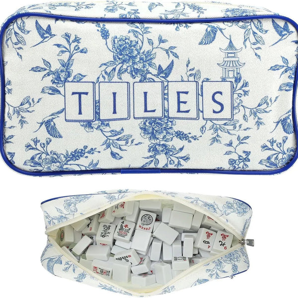 Mahjong Tile Storage Bag, Foldable Canvas, Large Capacity Carrying Case, Multicolor