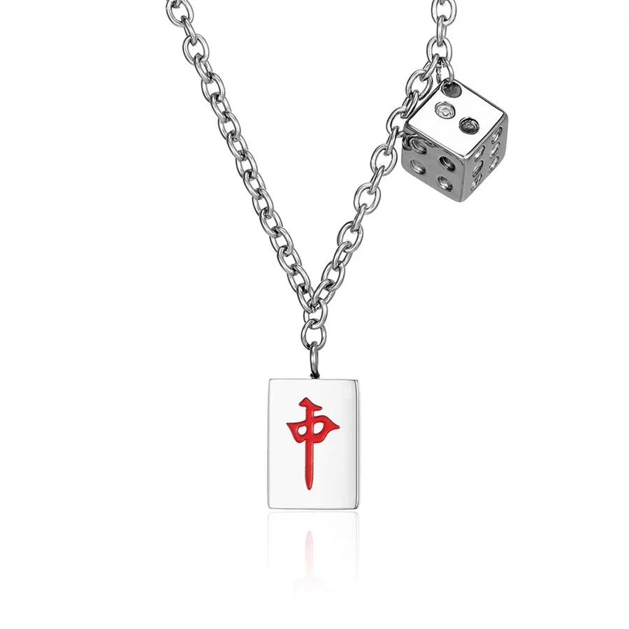 Mahjong Pendant Necklace, 316L Stainless Steel, Chinese Style, Hip Hop, view 6