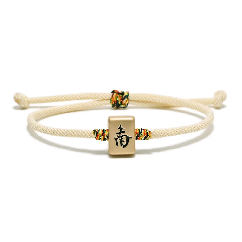Mahjong Fortune Bracelet, Iron, Chinese Characters, Vintage Retro Style