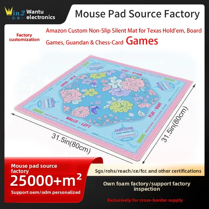 Mahjong Mat, Thickened Natural Rubber, Quiet, Non-Slip, Waterproof, Floral Design, view 3