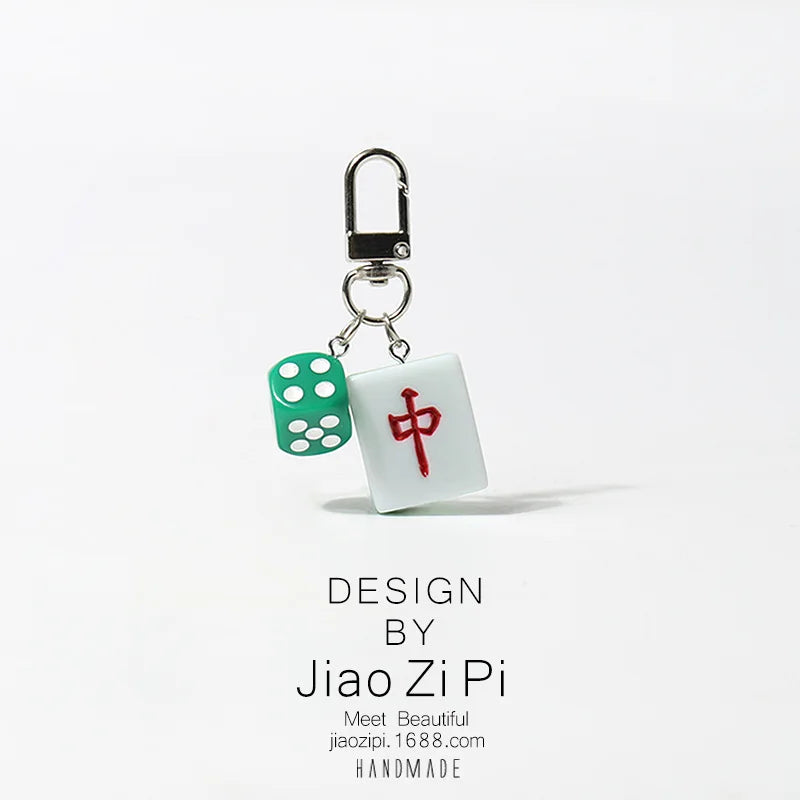 Mahjong Keychain, Red Dragon Tile Pendant, Bag Charm for Backpacks, view 7