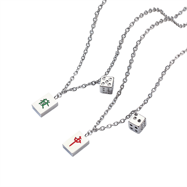 Mahjong Pendant Necklace, 316L Stainless Steel, Chinese Style, Hip Hop