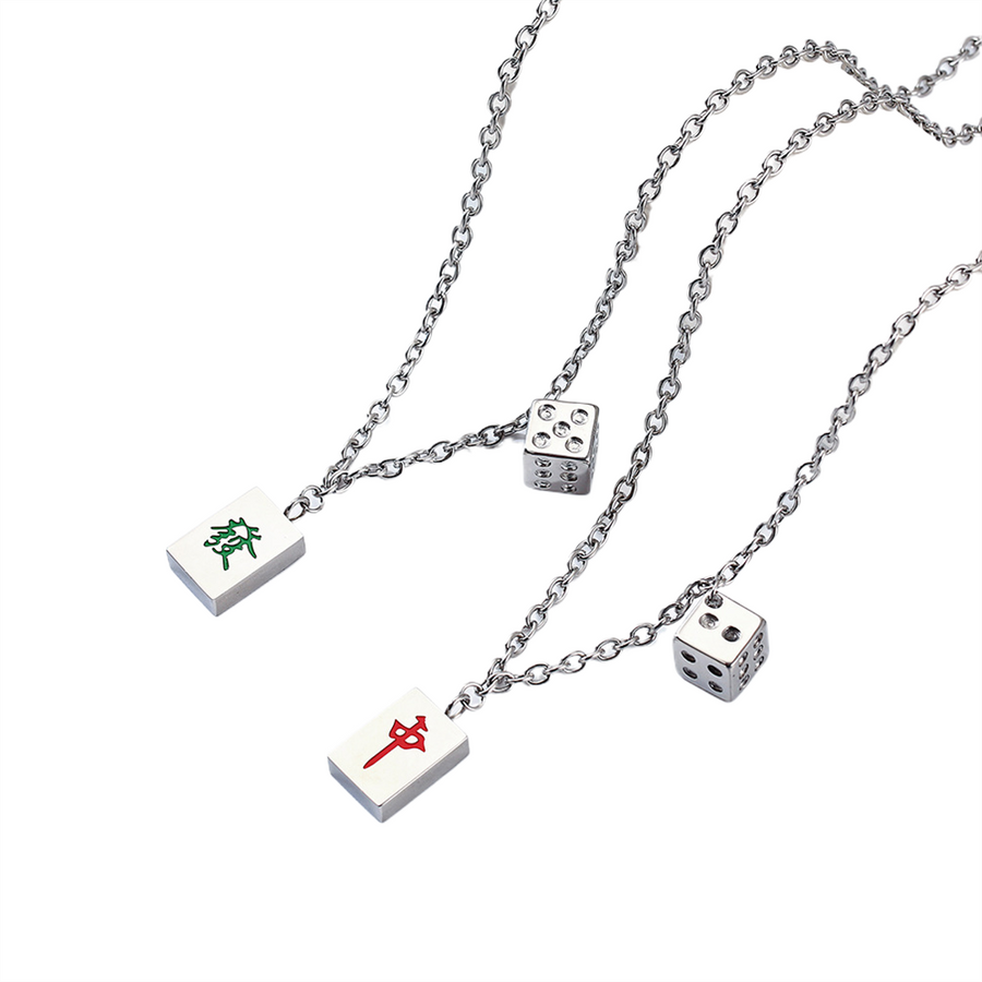 Mahjong Pendant Necklace, 316L Stainless Steel, Chinese Style, Hip Hop