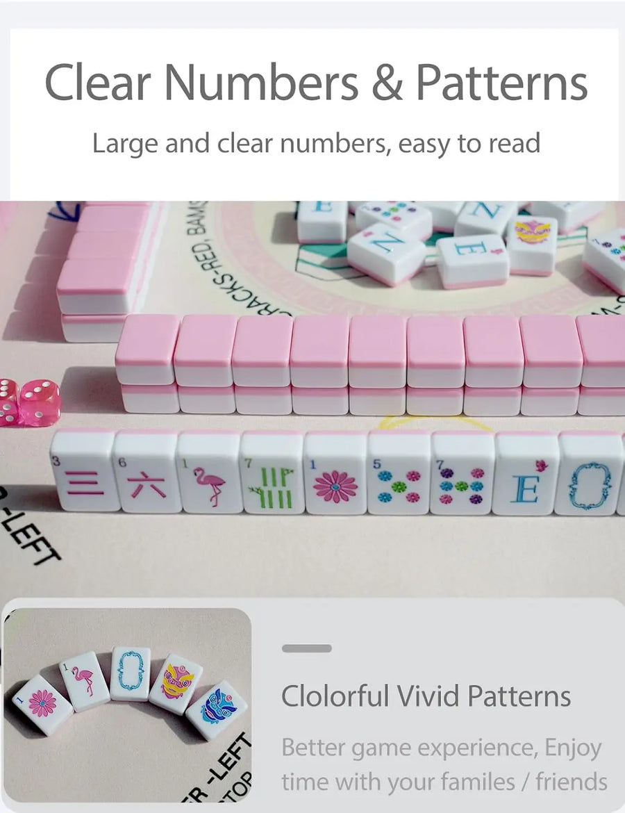 Mini American Mahjong Set, 160 Engraved Acrylic Tiles, 1.2 Inch, with Travel Bag, Pink, view 5