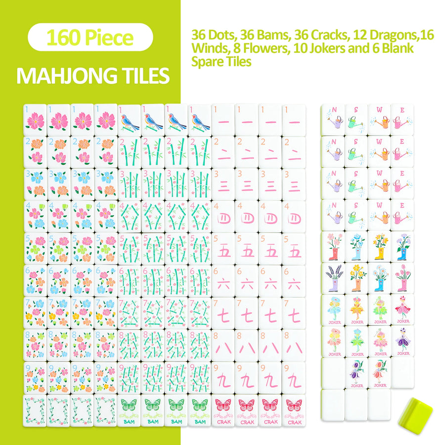 American Mahjong Tiles, 160 Pieces, Layered Green Acrylic, Spring Floral Bloom Design, view 6