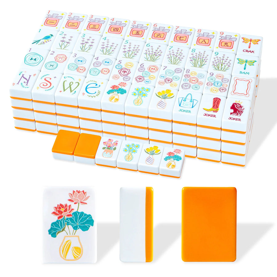 American Mahjong Set, 160 Layered Melamine Tiles, Blue Chinese Knot Design