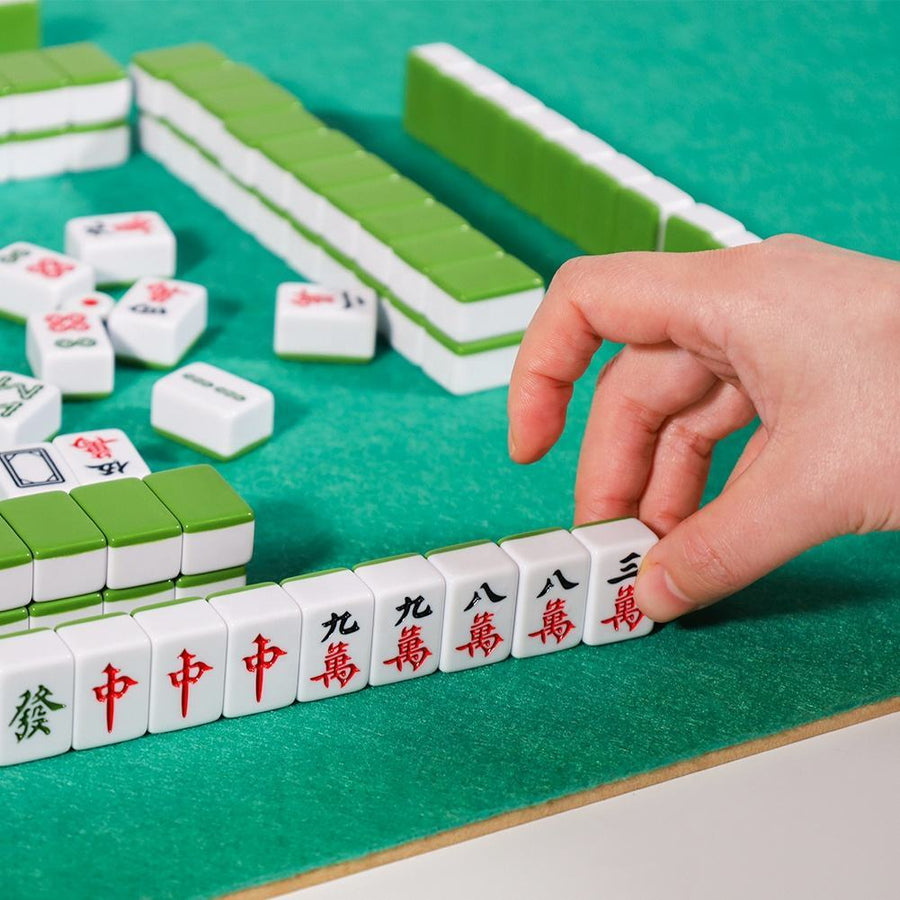 American Mahjong Set, 160 Engraved Hand Polished Melamine Tiles, Solid Green, view 3