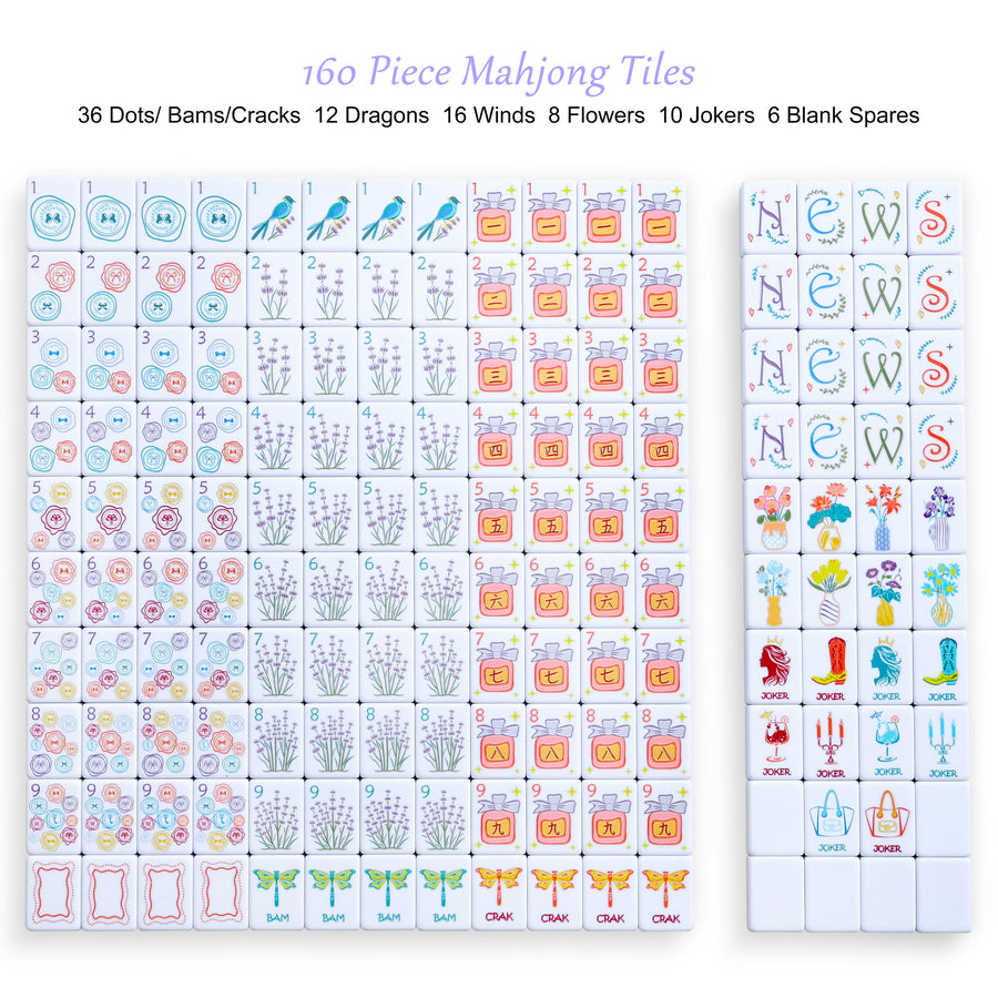 American Mahjong Set, 160 Layered Melamine Tiles, Purple Lady Floral Design, view 3