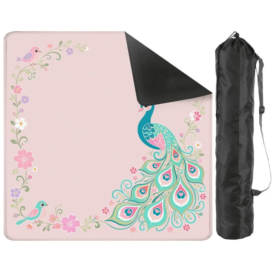 American Mahjong Mat with Carry Bag, Neoprene, Non-Slip, Noise Reducing, Black and Gold Crane and Peony, view 7