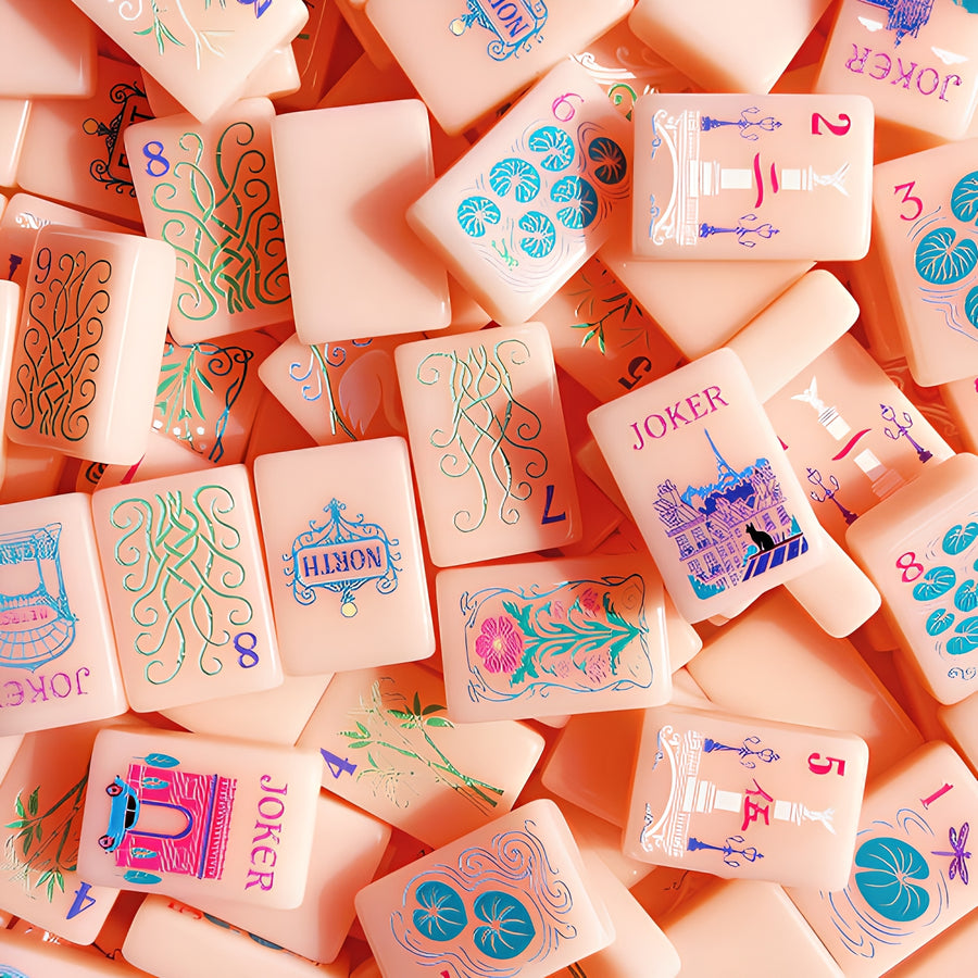 American Mahjong Set, 160 CNC Processed Crystal Acrylic Tiles, Pink Parisian Style