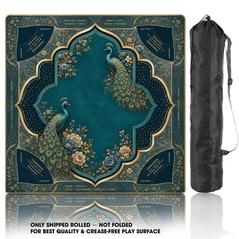 American Mahjong Mat with Storage Bag, Neoprene, Non-Slip, Noise Reducing, Koi Fish and Lotus