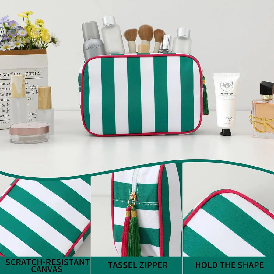 Mahjong Storage Bag, Striped PU Leather, Large Capacity Handheld Travel and Cosmetic Bag, view 4
