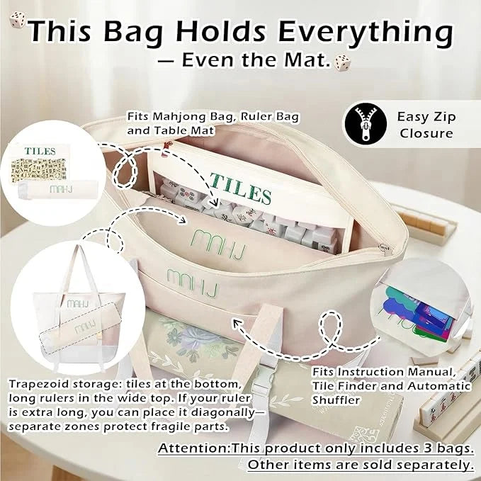 American Mahjong Storage Bag Set, 3 Pieces, Canvas, Large Capacity Lightweight Carrying Case, view 2