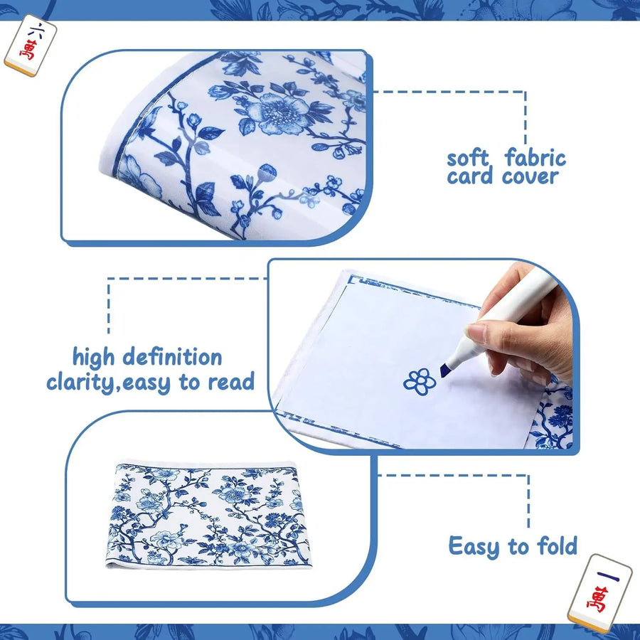 Mahjong Card Holder, Large Size, Chinese Style Floral Printed Fabric with Plastic Protective Case, view 2