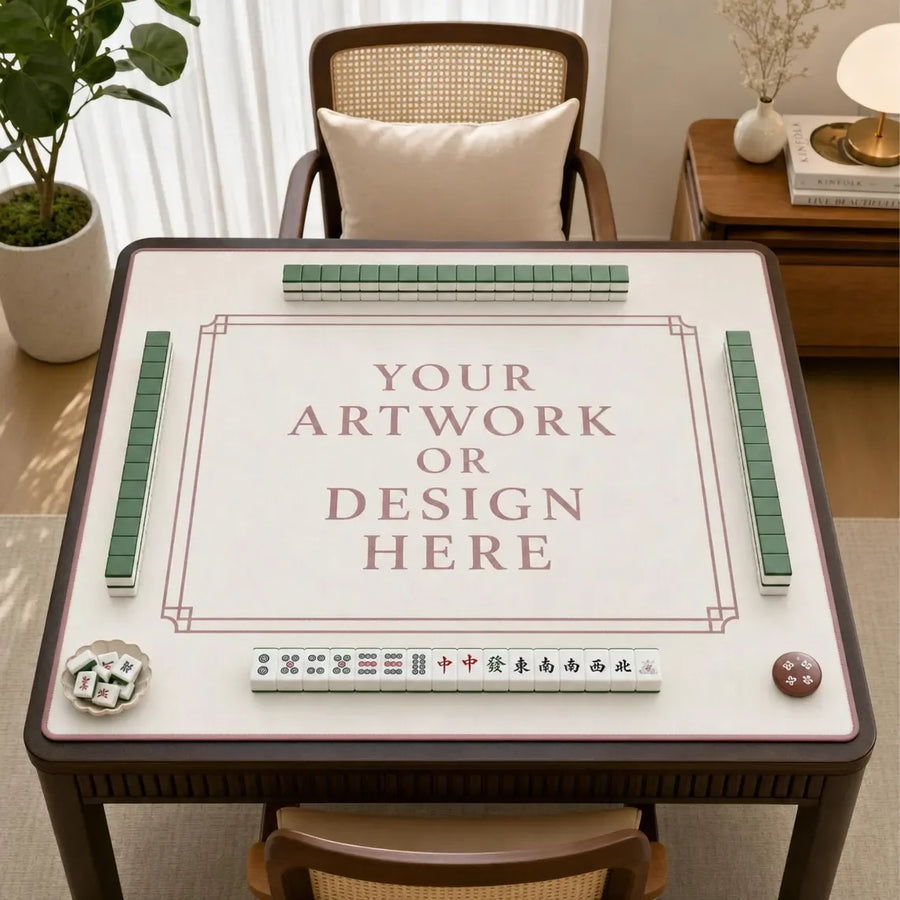 American Mahjong Mat with Carry Bag, Non-Slip Rubber, Shan Shui Landscape with Crane, Koi and Lotus