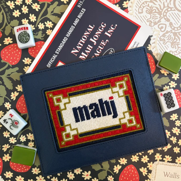 Self-Finishing Needlepoint Mahjong Card Sleeve, PU Leather, Multiple Colors, view 5