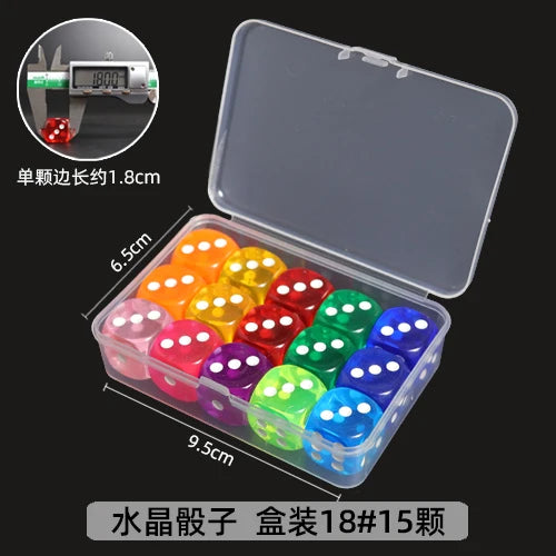 Mahjong Dice, Transparent Multi-Color Crystal Acrylic Square Dice, Boxed