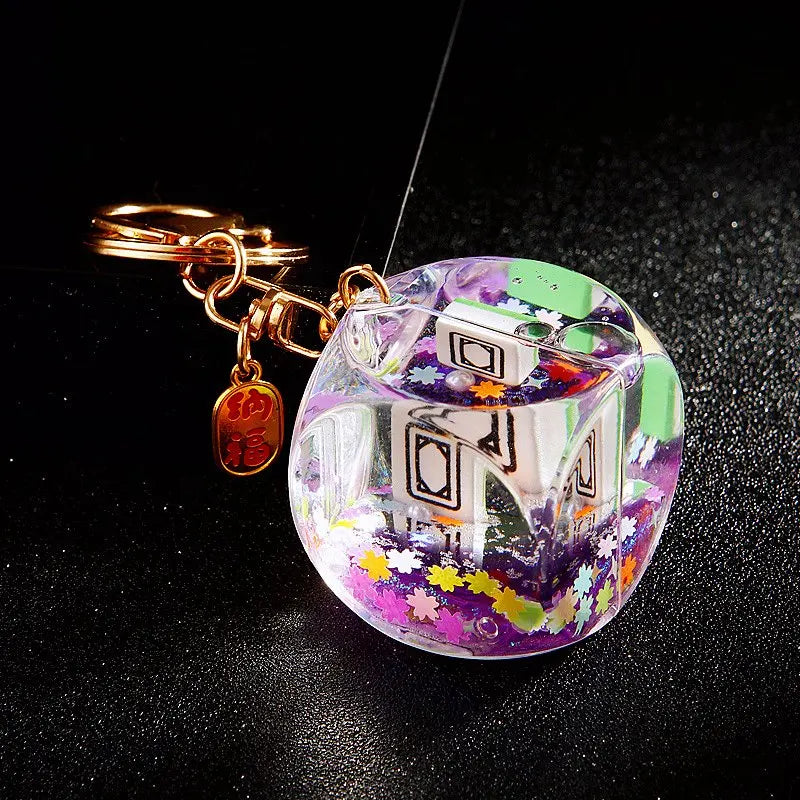 Mahjong Keychain, Acrylic Liquid Glitter Bag Charm, 10.5 x 4.5 x 4.5 cm, 5 Styles, view 8