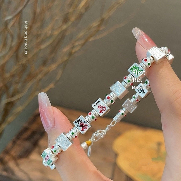 Mahjong Bracelet, Thirteen Orphans Design, Enamel and Iron, Vintage Style, Zodiac Year