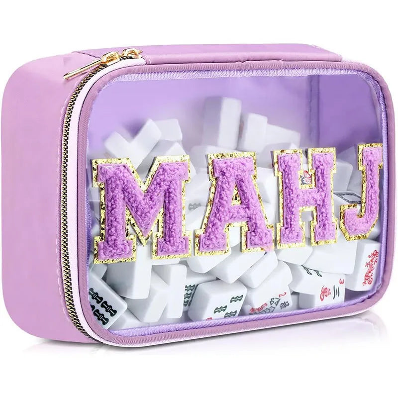 Mahjong Storage Bag with Embroidered Letters, PVC and Nylon, Foldable, Waterproof
