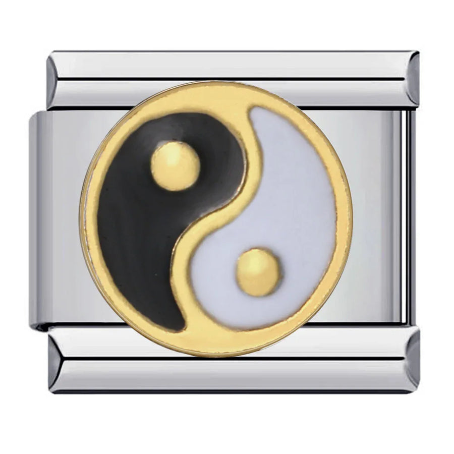 Mahjong Italian Charm Bracelet, Stainless Steel, Dragon and Yin-Yang Charms, Interchangeable