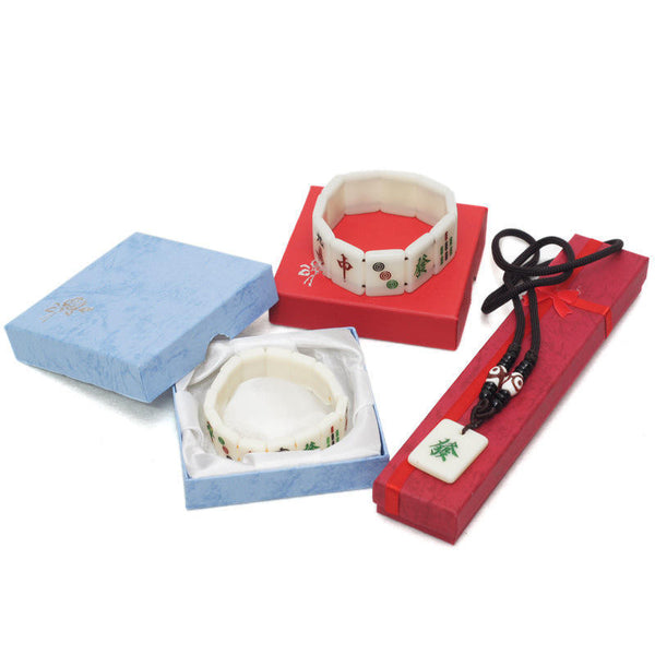Mahjong Pendant Necklace and Bracelet Set, Acrylic and Wood, for Men and Women
