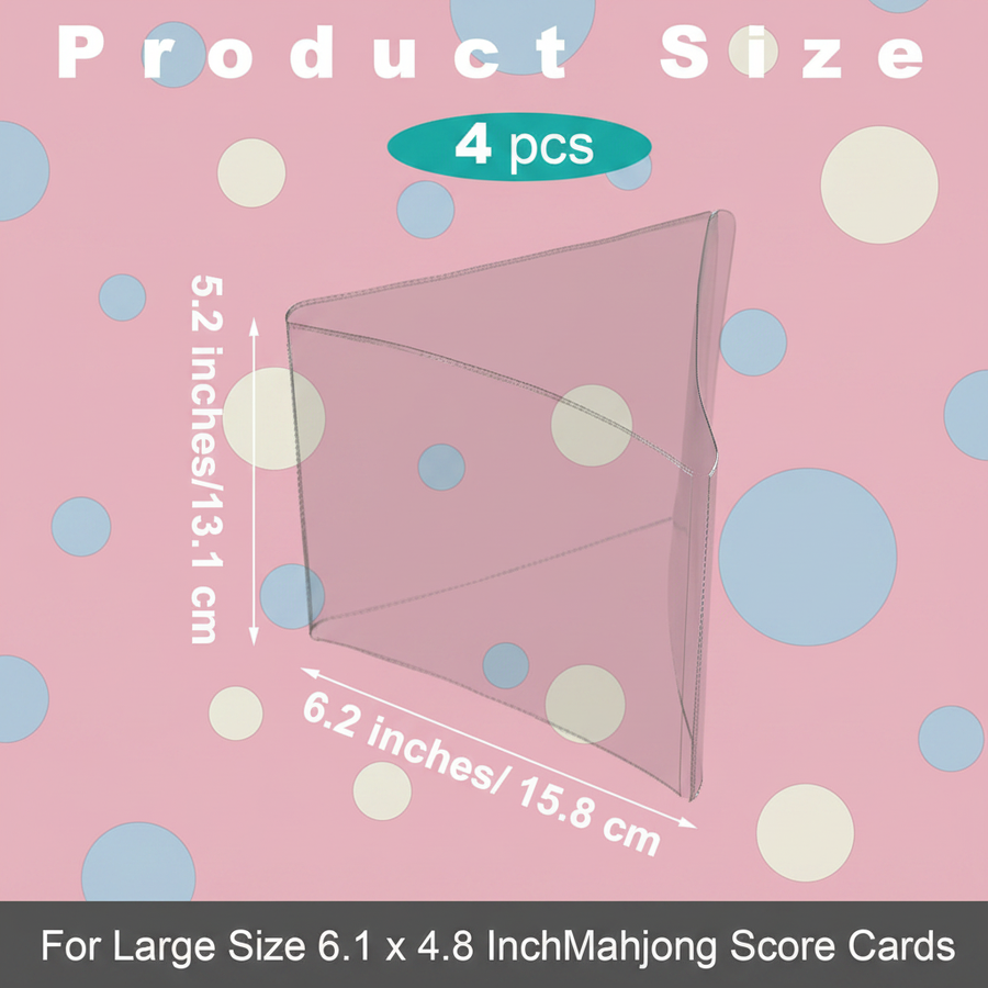 Mahjong Card Protector Covers, Set of 4, Clear Plastic, 6 1/8 x 4 3/4 Inch Large Card, view 2