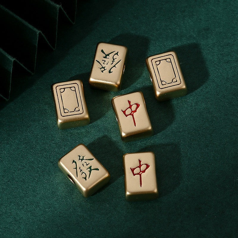 Mahjong DIY Loose Beads for Bracelets and Necklaces, East South West North Zhong Fa, White, view 6