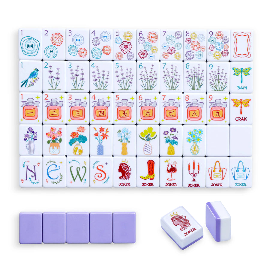 American Mahjong Set, 160 Layered Melamine Tiles, Purple Lady Floral Design, view 7