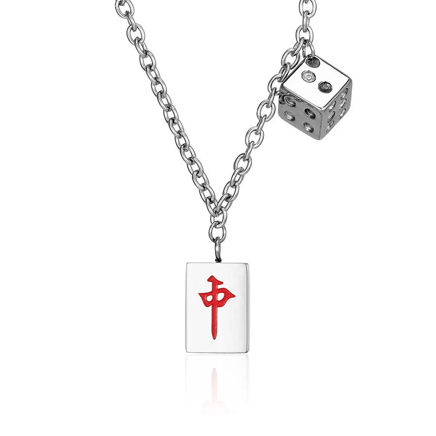 Mahjong Pendant Necklace, 316L Stainless Steel, Chinese Style, Hip Hop, view 7