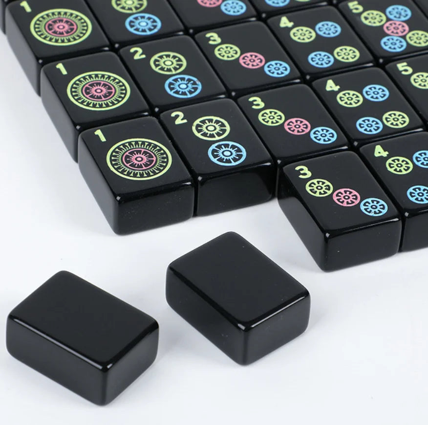 American Mahjong Set, 160 Engraved Hand Polished Melamine Tiles, Solid Black, view 4