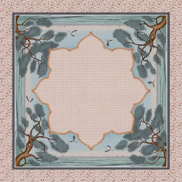Mahjong Table Mat, Rubber, Non-Slip, Noise Reducing, Neo-Chinese Crane Scenery Design