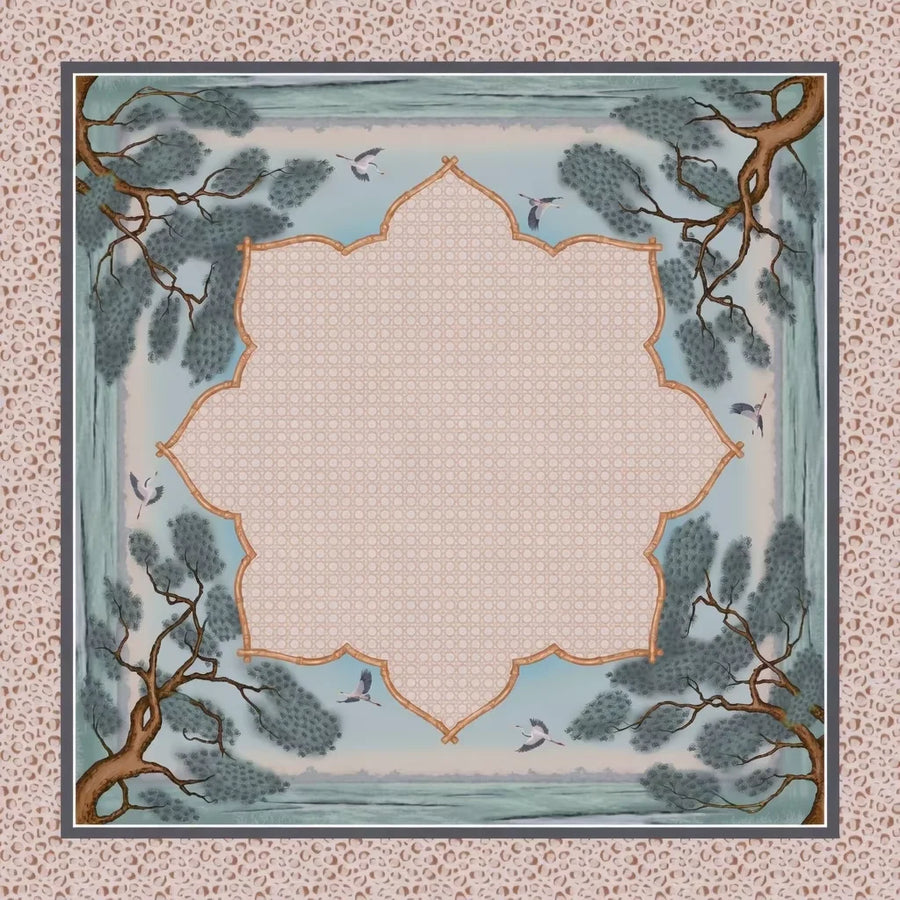 Mahjong Table Mat, Rubber, Non-Slip, Noise Reducing, Neo-Chinese Crane Scenery Design