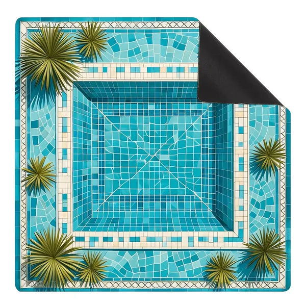 Mahjong Table Mat, 31.5 Inch Rubber, Non-Slip, Waterproof, Portable, Tropical Pool Design