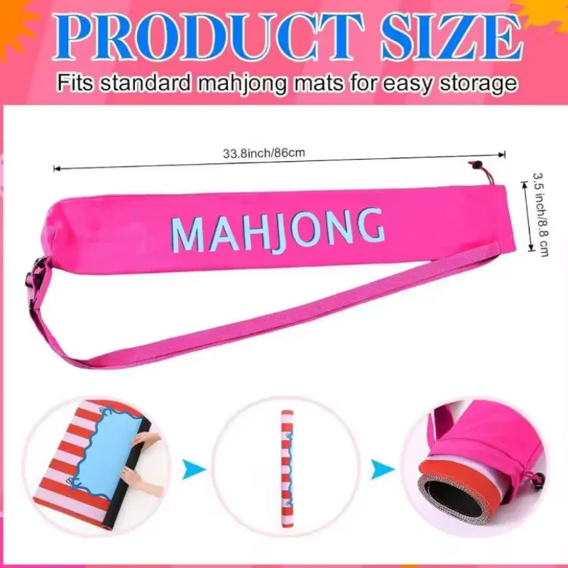 Mahjong Mat Bag, 34 Inch Long Drawstring Storage Tube with Straps, Portable Carrying Bag, view 4