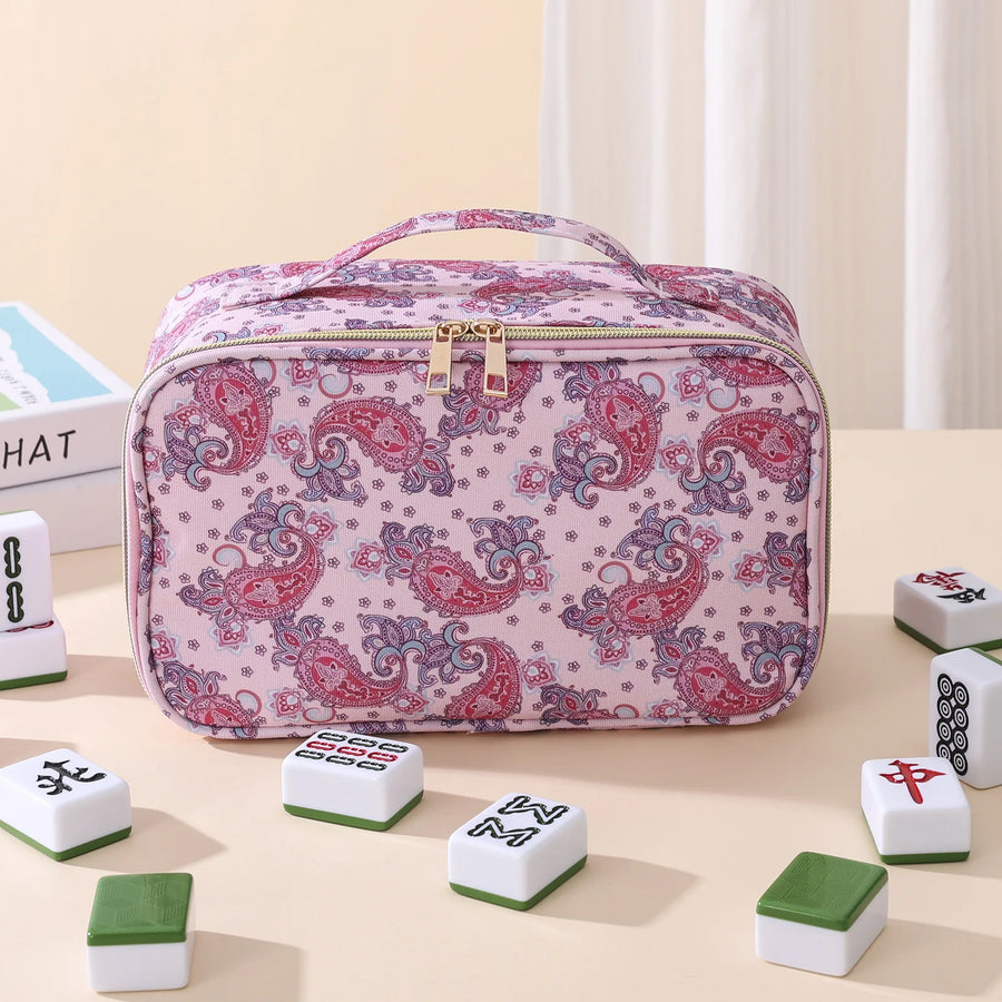 Mahjong Tile Storage Bag, Vintage Pattern Portable Handbag, Large Capacity