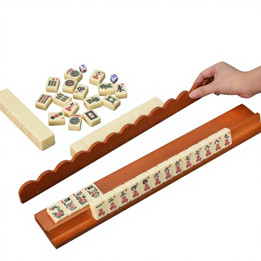 American Mahjong 2-in-1 Rack and Pusher, Set of 4, Scalloped Magnetic Wood, view 2