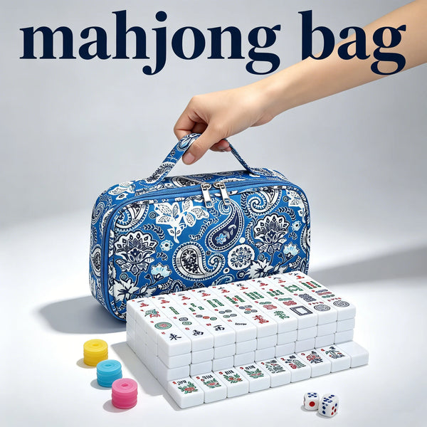 Mahjong Storage Bag for Tiles and Racks, Oxford Cloth, Retro Pattern, Foldable, Large Capacity